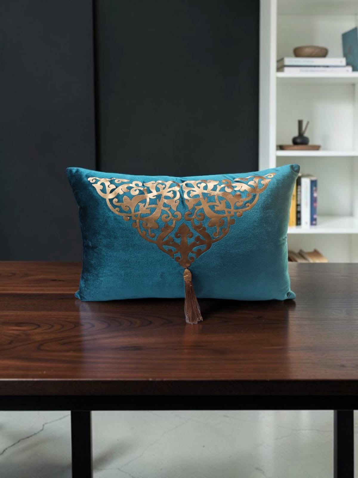 Italian Velvet Motive Tussel Rectangular Cushion