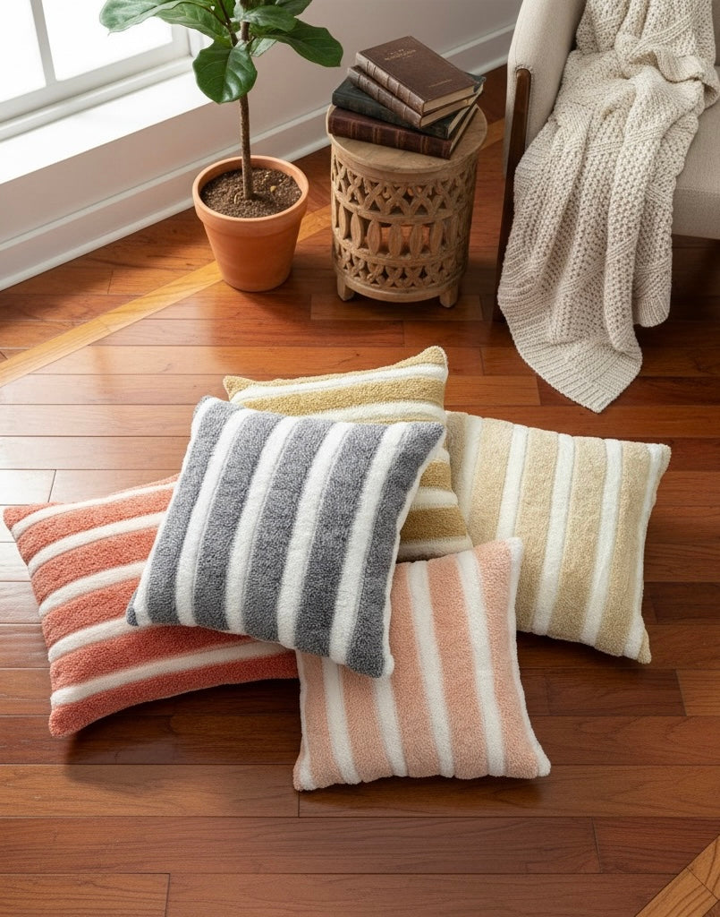 Fur White Line Cushion