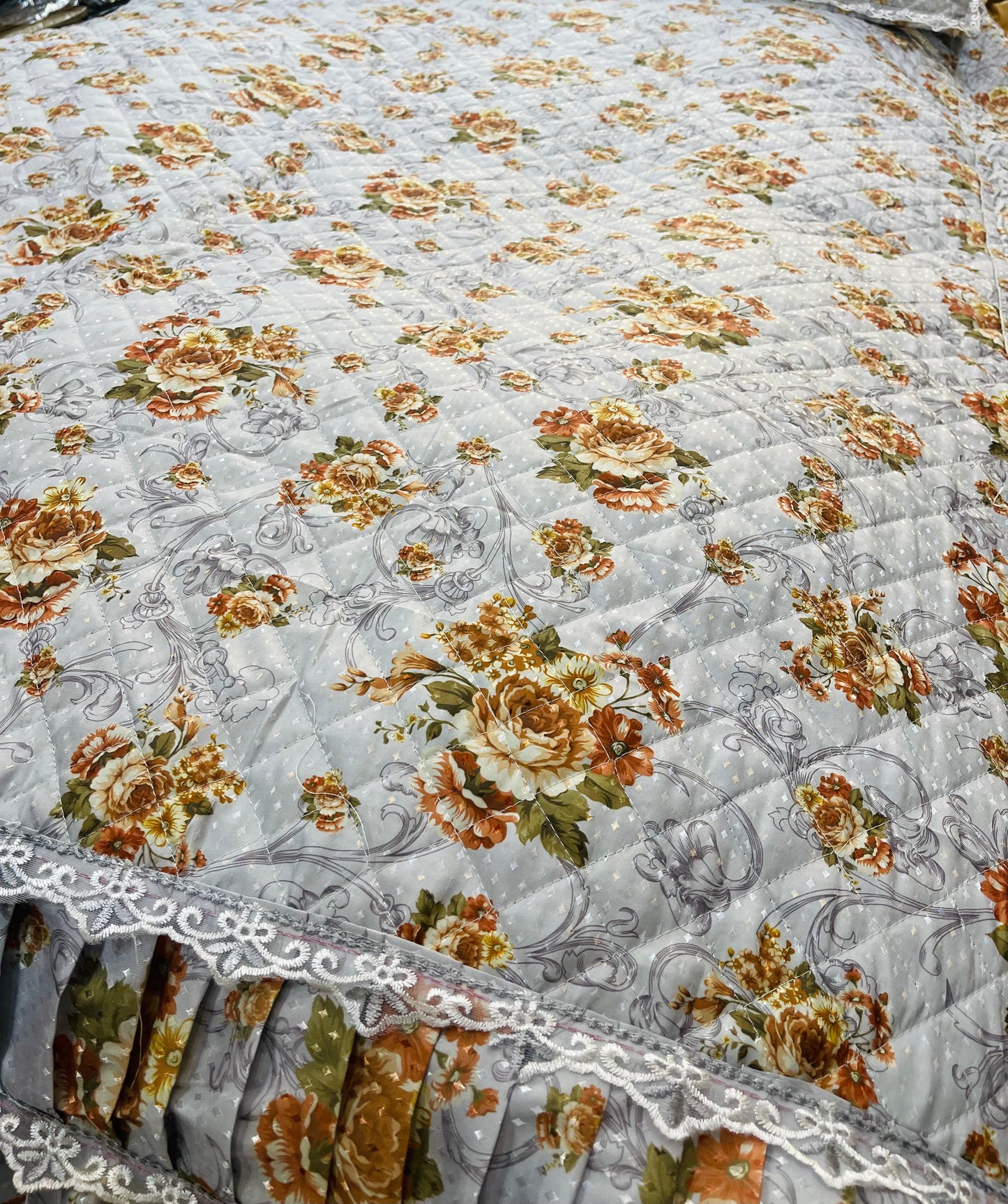 Shanghai Frill Printed Quilted Bedsheet 3pc