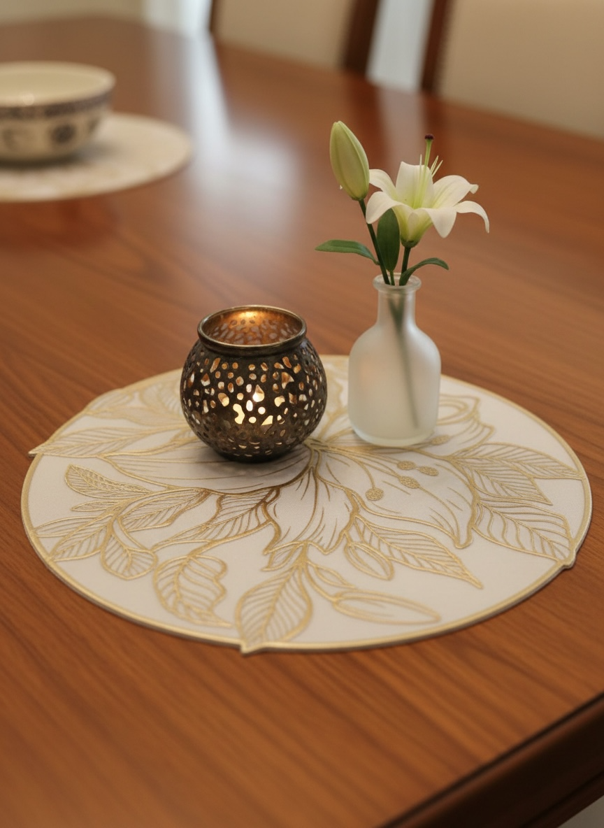 6pcs White & Golden Plastic Table Mats