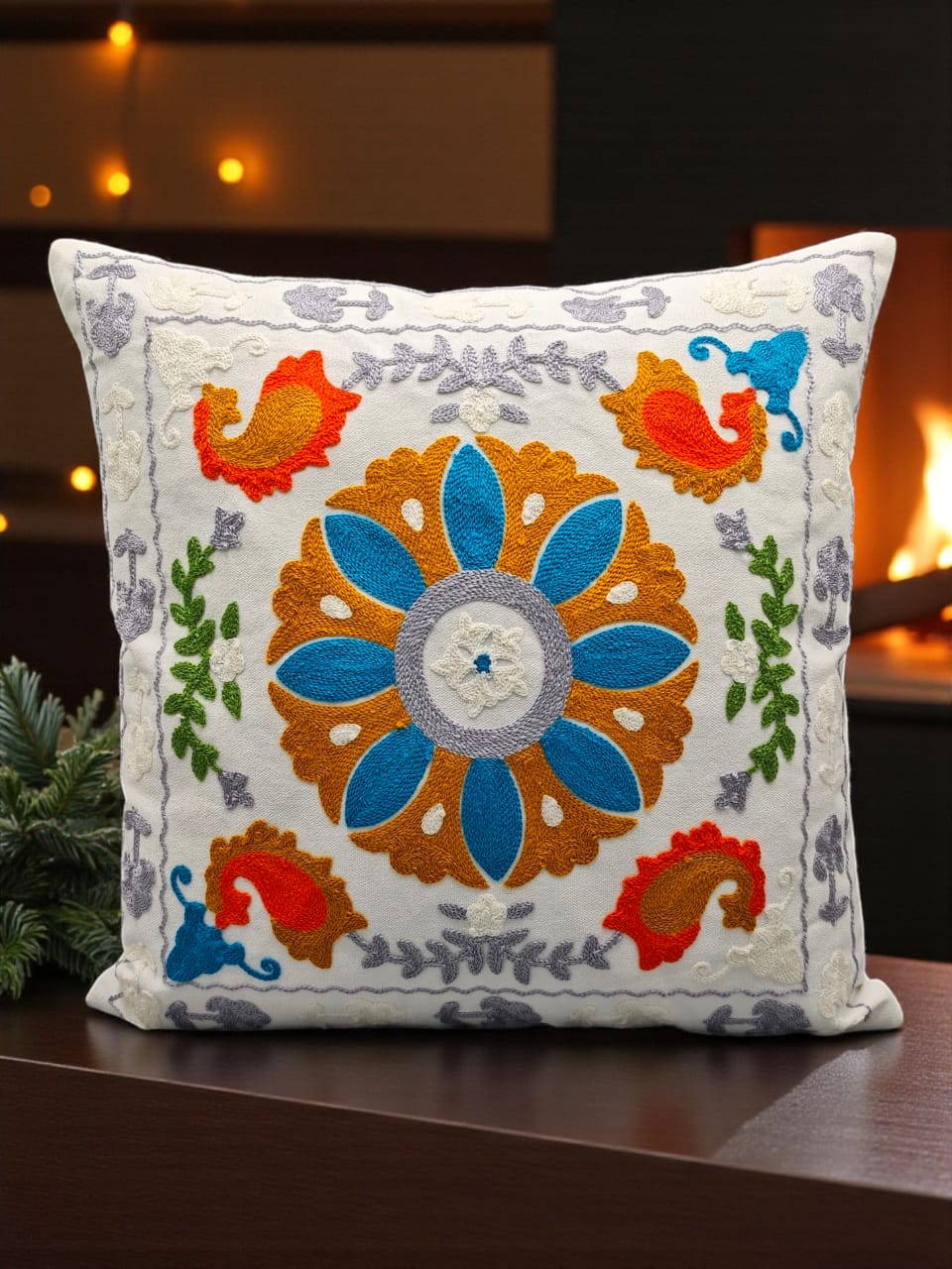 Heavy Embroidery 16x16 Hand-Made Cushion