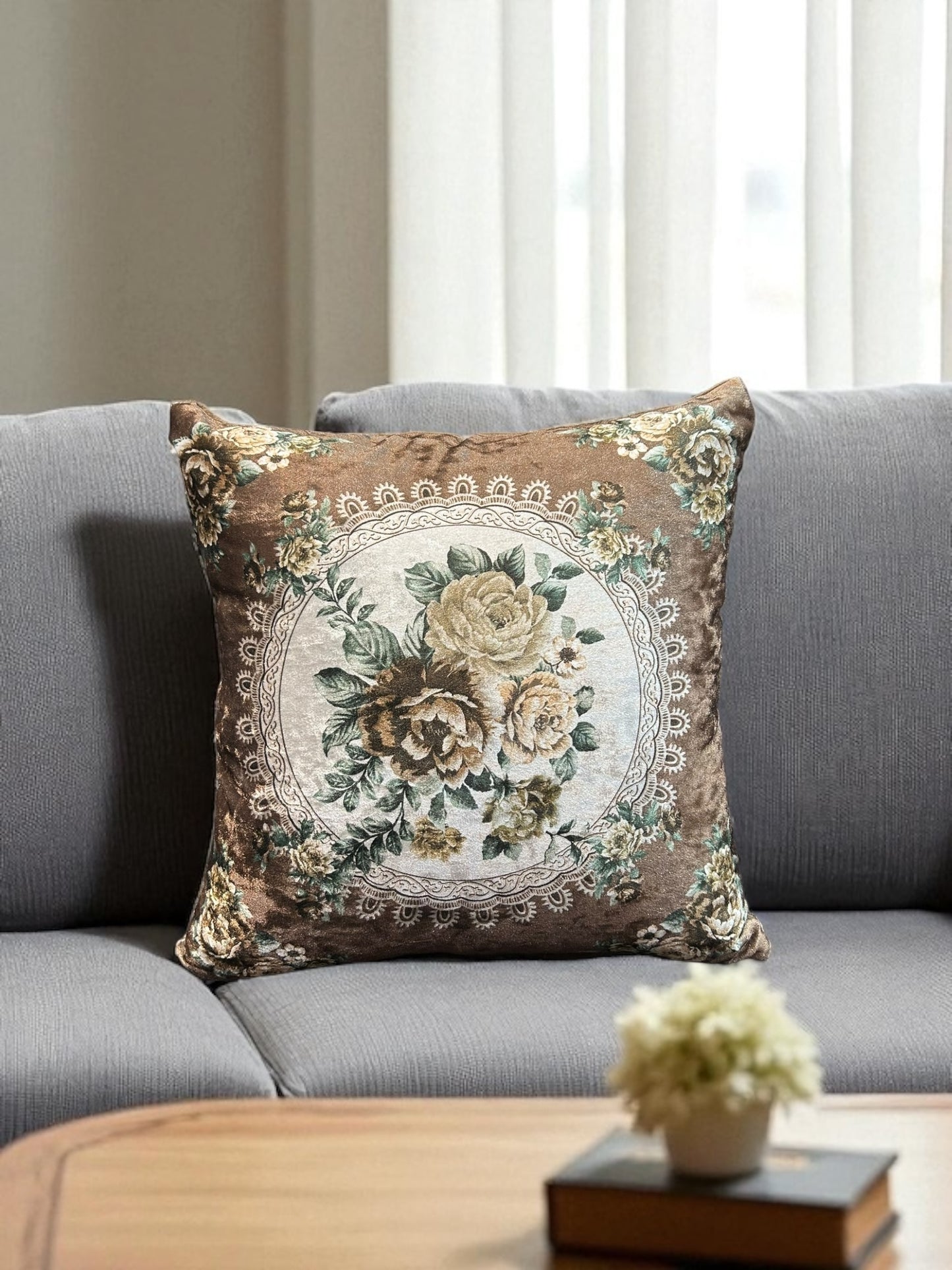 Velvet Flower Printed Cushion