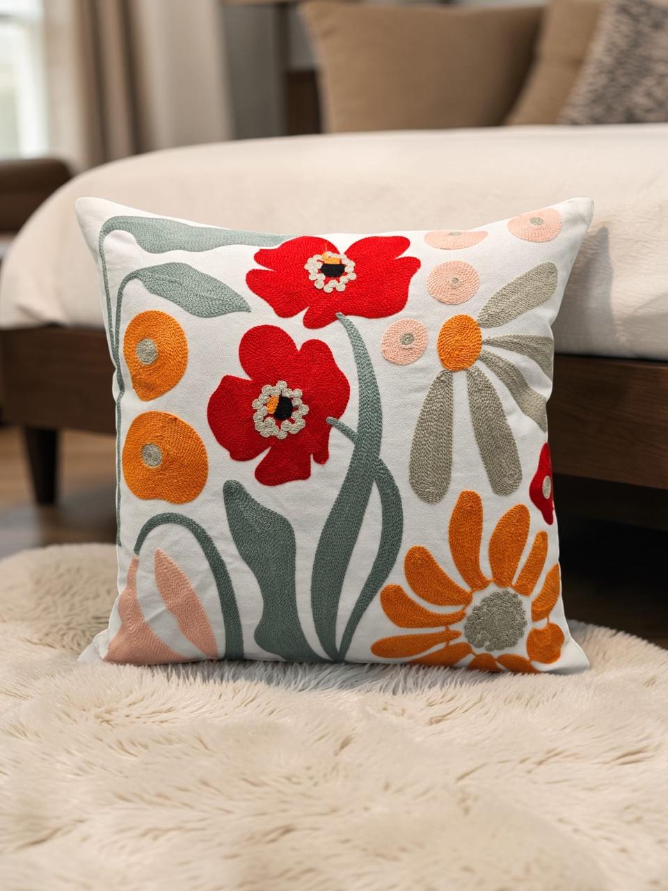 Heavy Embroidery 16x16 Hand-Made Cushion