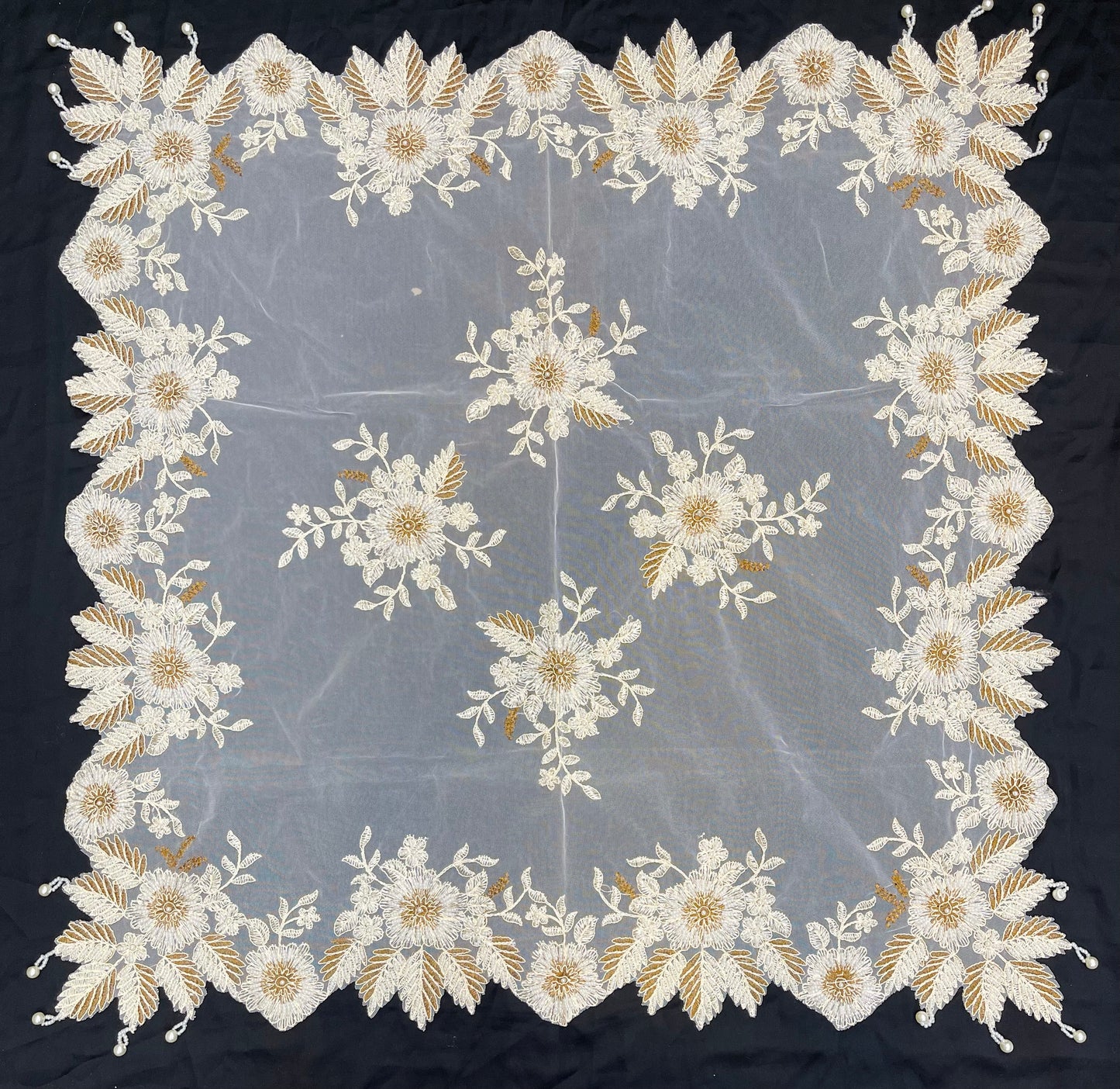Square Table Fancy Beads Handmade Cover 3 Feet