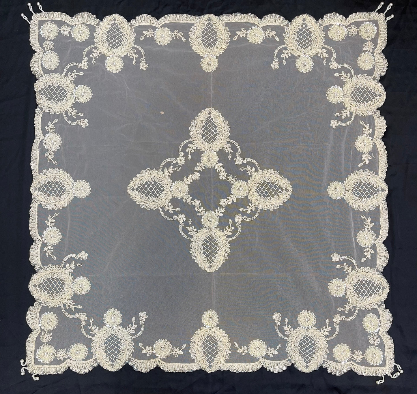 Square Table Fancy Beads Handmade Cover 3 Feet