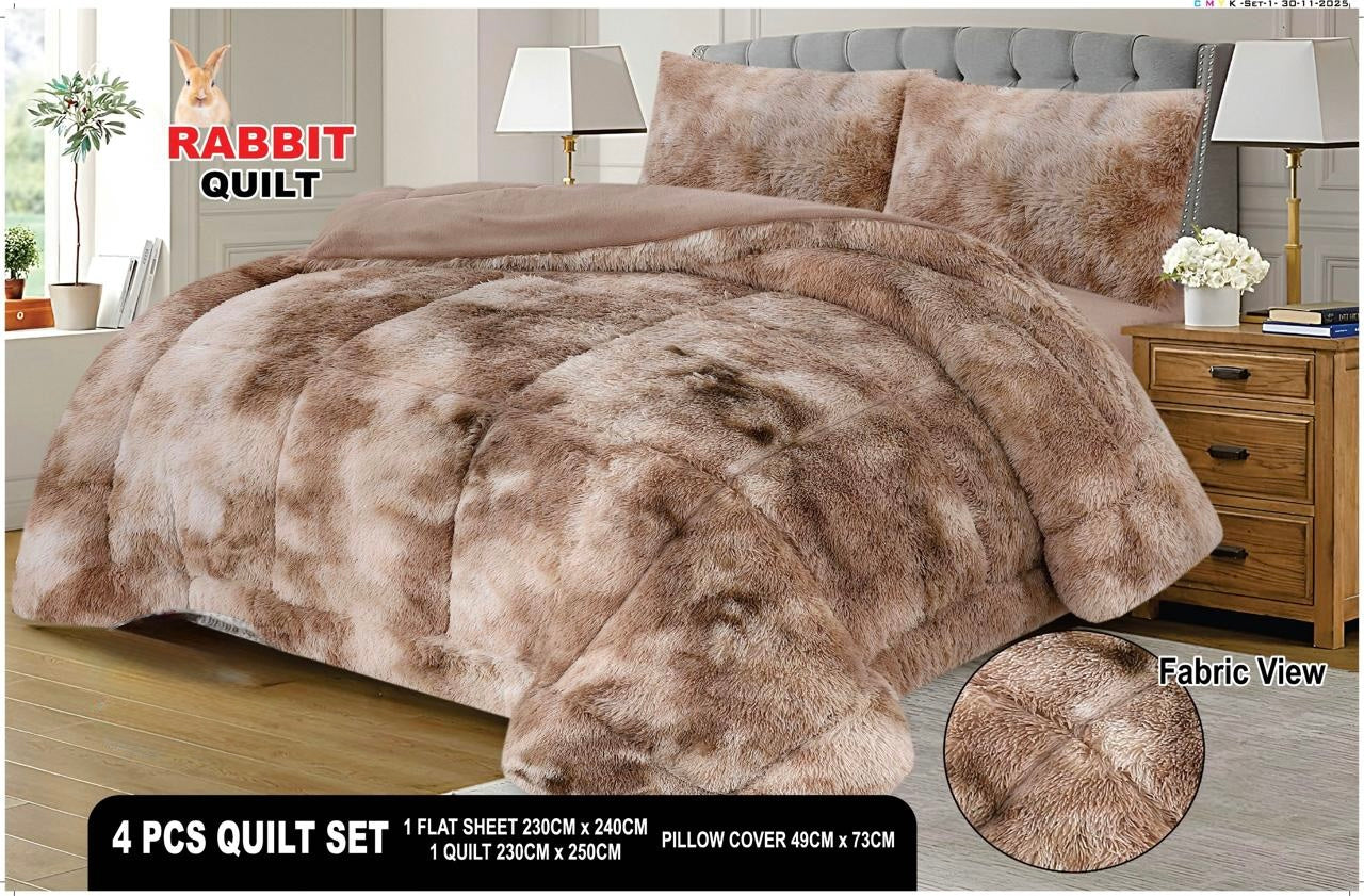 Rabbit Double Shade Fluffy Fur Complete 4pc Set