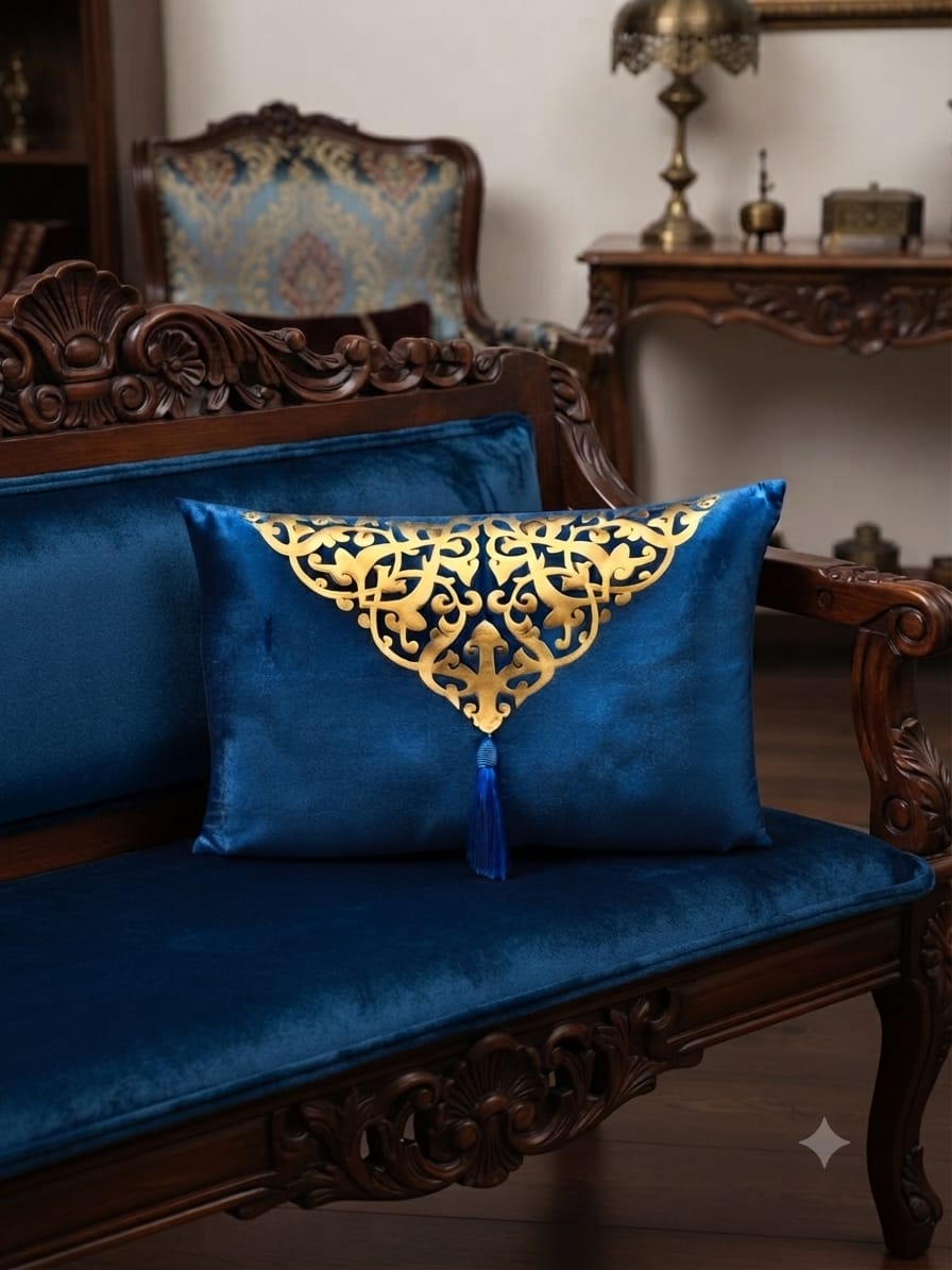 Italian Velvet Motive Tussel Rectangular Cushion