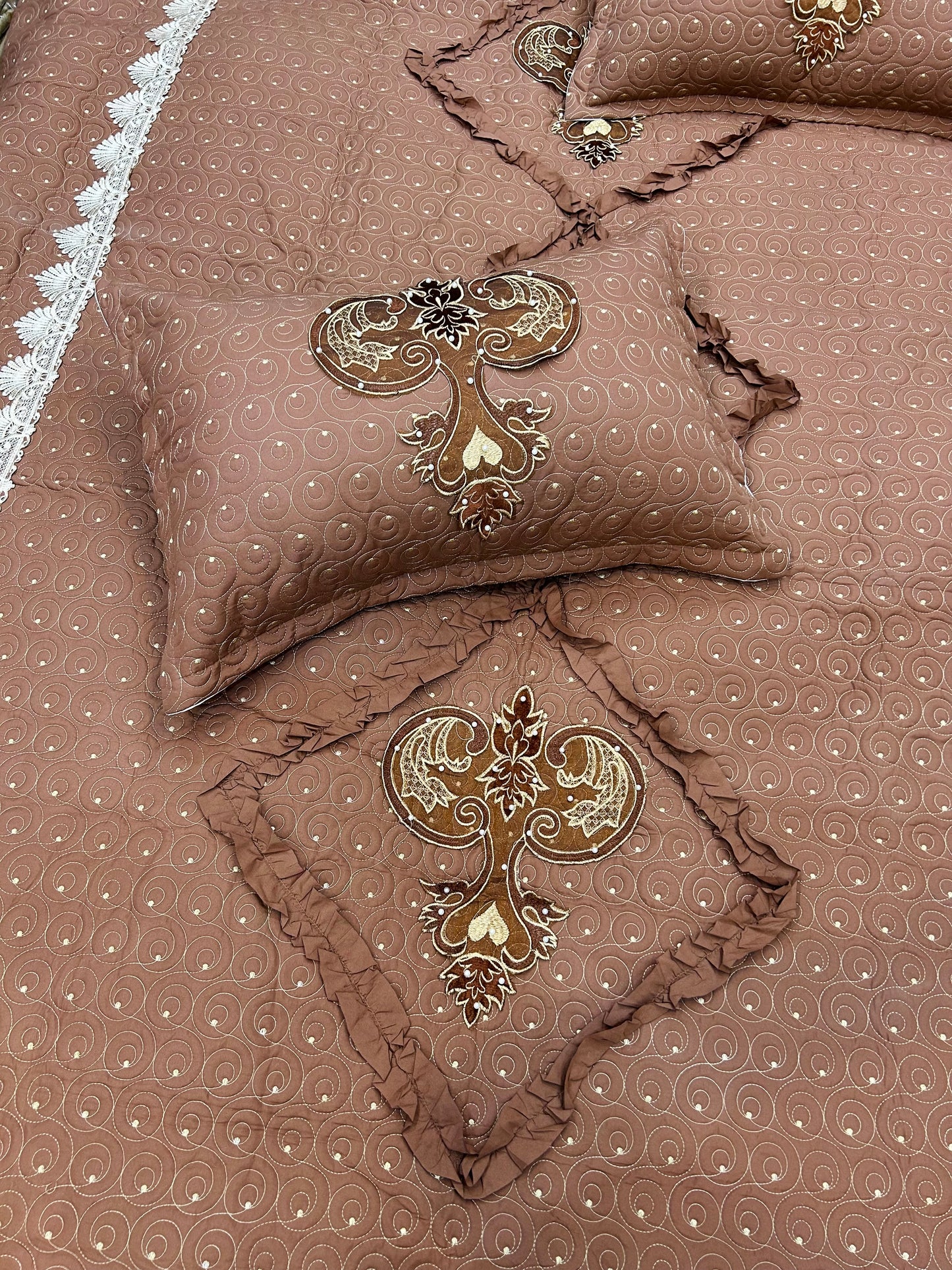 Imported Ribbon Embroidery Bedsheet 3pc