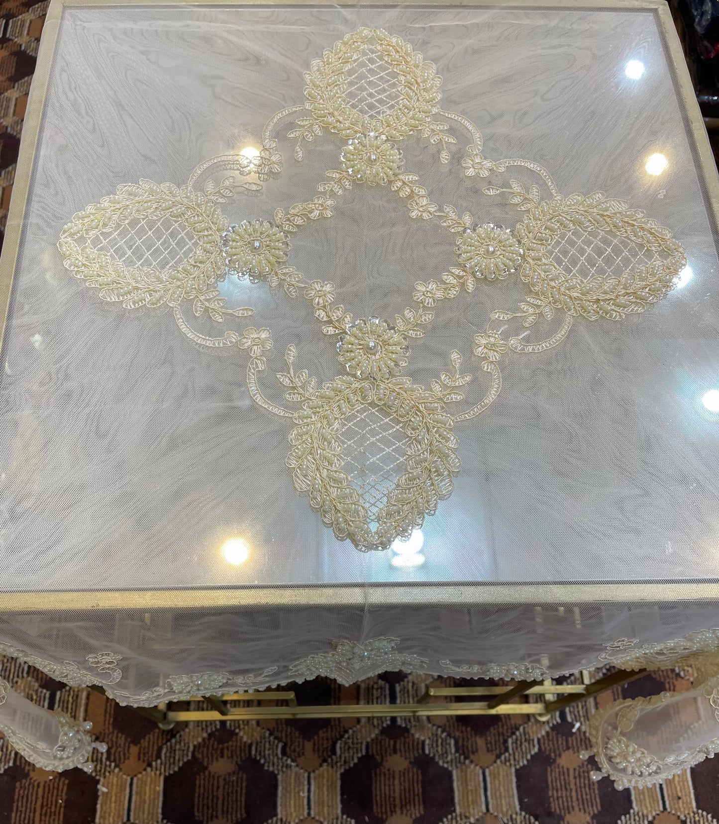 Square Table Fancy Beads Handmade Cover 3 Feet