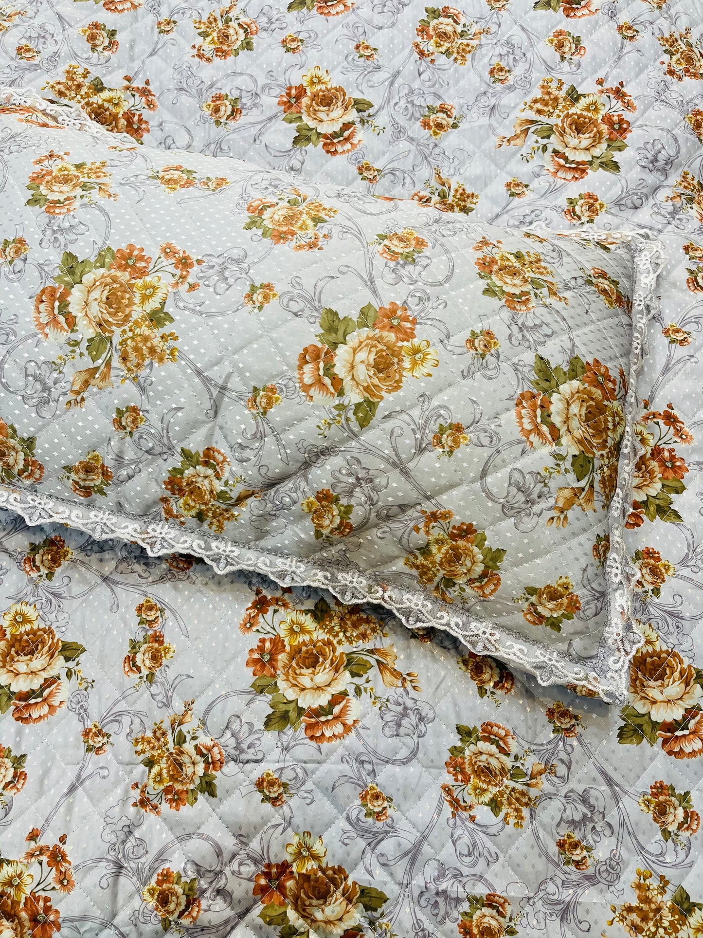 Shanghai Frill Printed Quilted Bedsheet 3pc