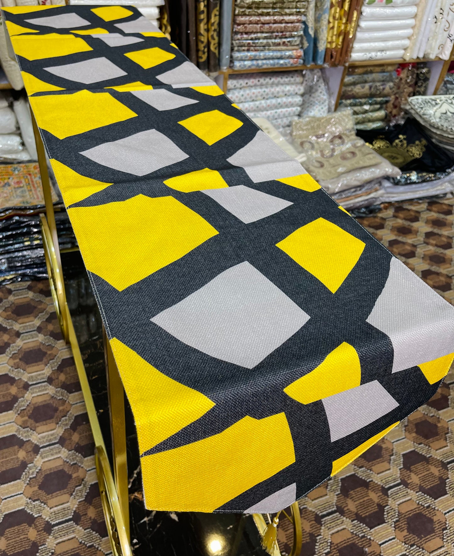 Printed Print Black & Yellow Table Runner Ali Bedding Store
