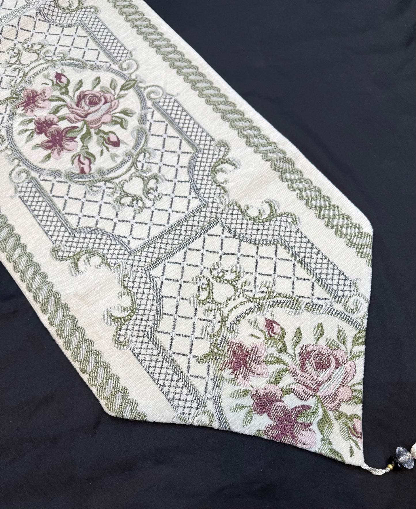 White Velvet Embroidered Dining Table Runner