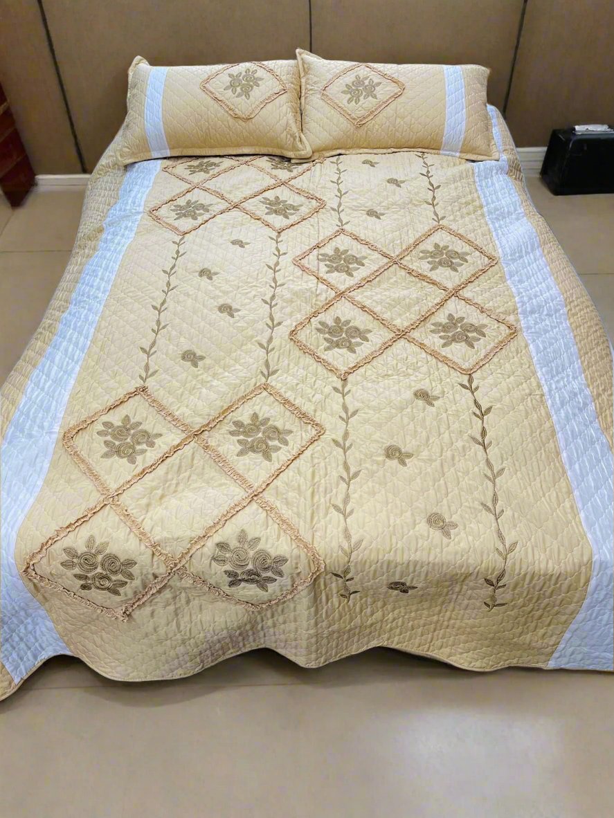 Imported Ribbon Embroidery Bedsheet 3pc