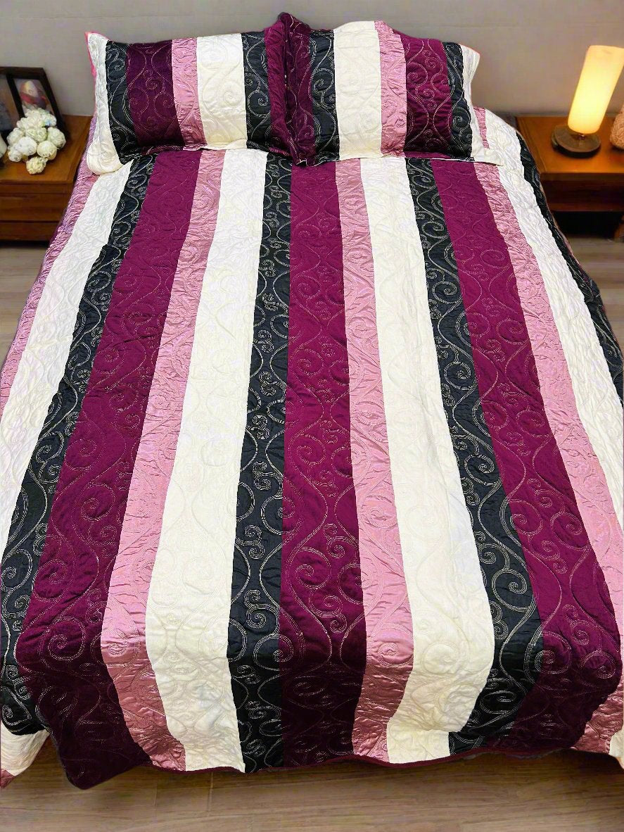 Velvet Imported Strips Quilted Bedsheet 3pc