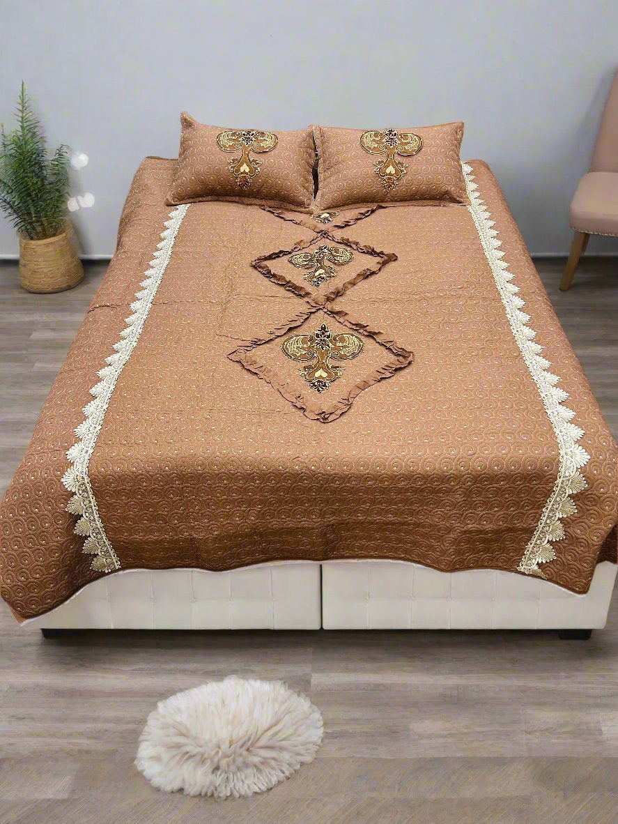 Imported Ribbon Embroidery Bedsheet 3pc
