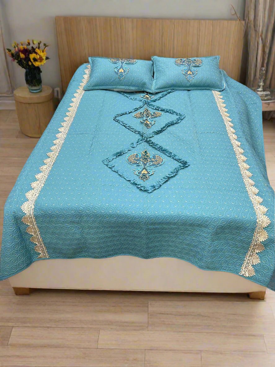 Imported Ribbon Embroidery Bedsheet 3pc