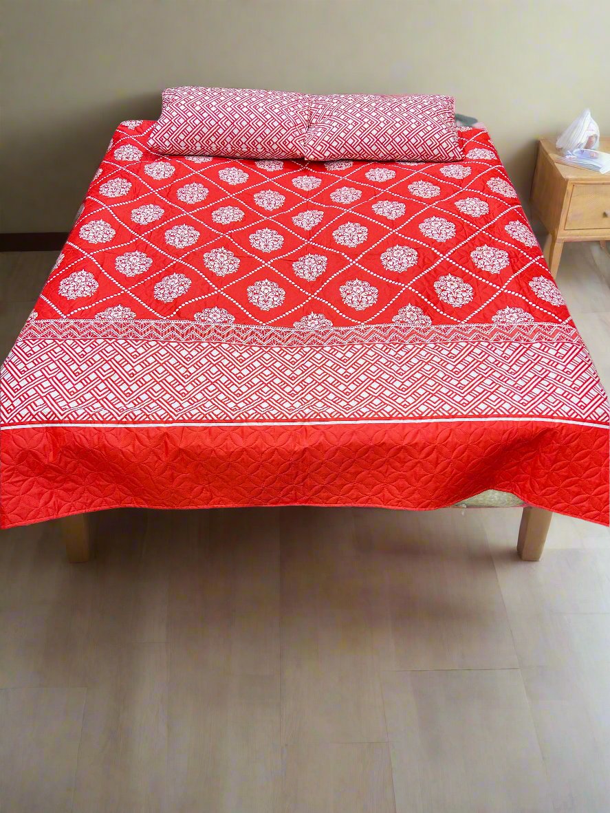 Cotton Quilted Printed Foam Bedsheet 3pc