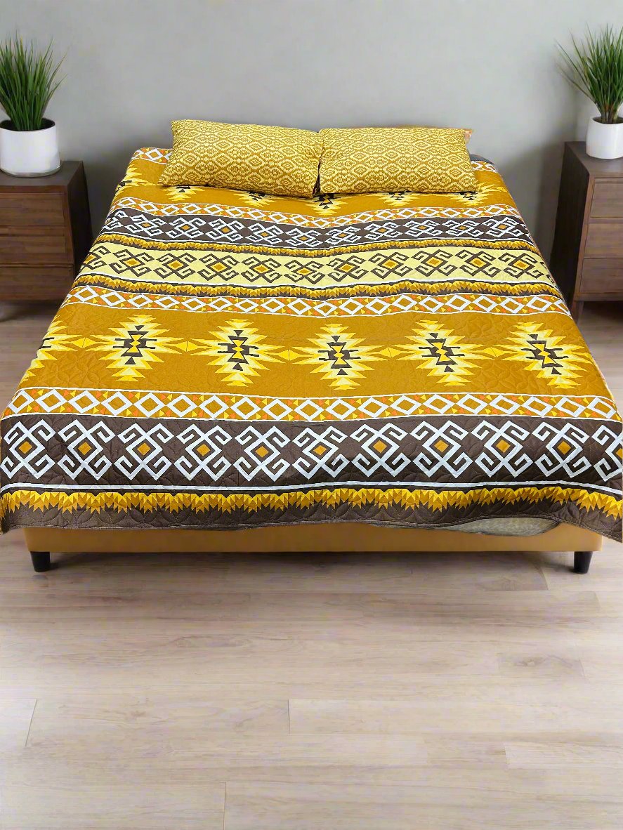 Cotton Quilted Printed Foam Bedsheet 3pc