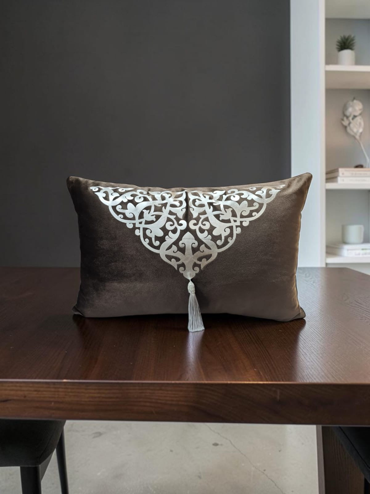 Italian Velvet Motive Tussel Rectangular Cushion