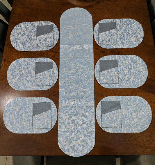Shanghai Velvet Dining Mat 7pc Set ( 1 Runner, 6 Mats With Same Cutlery Holders)