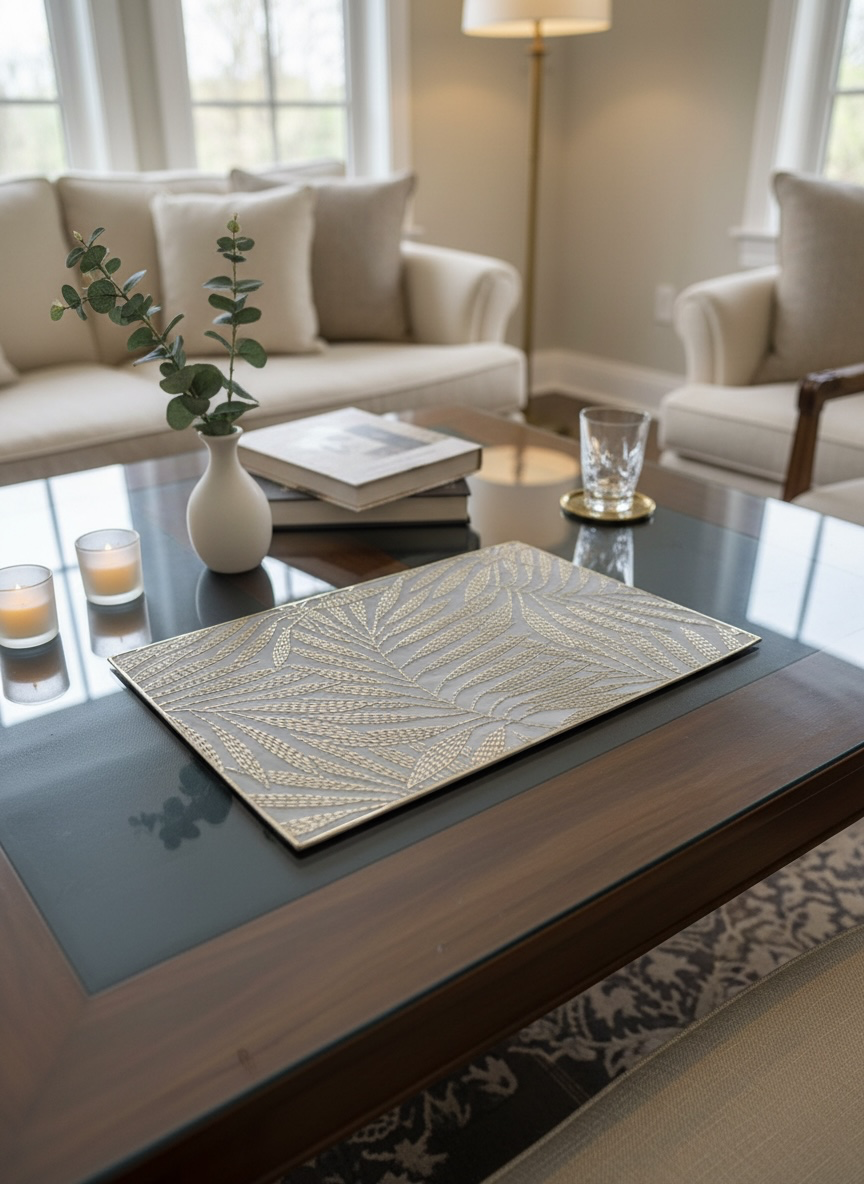 6pcs White & Golden Plastic Table Mats