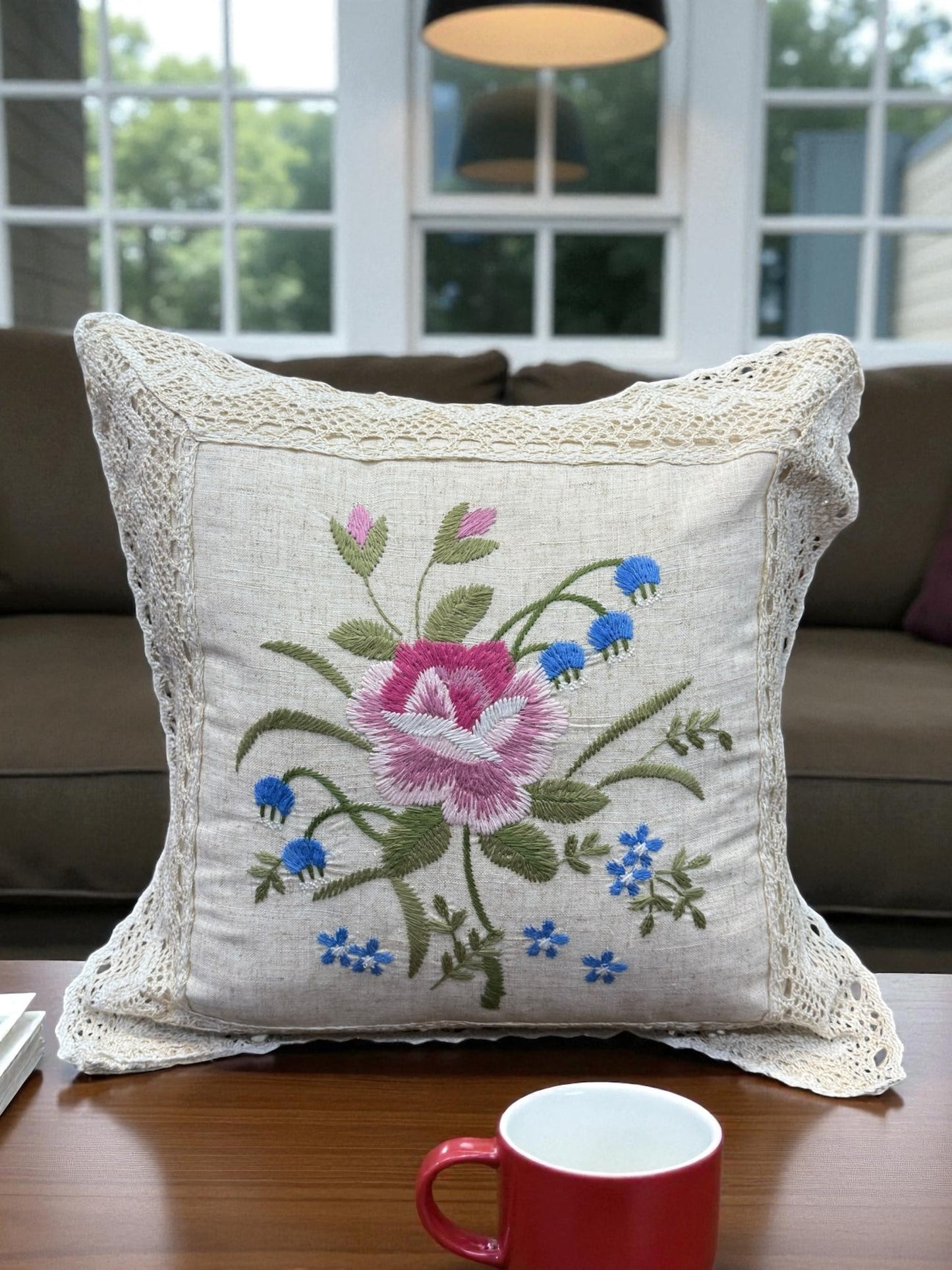 Ribbon Handmade Embroidered China Cushion