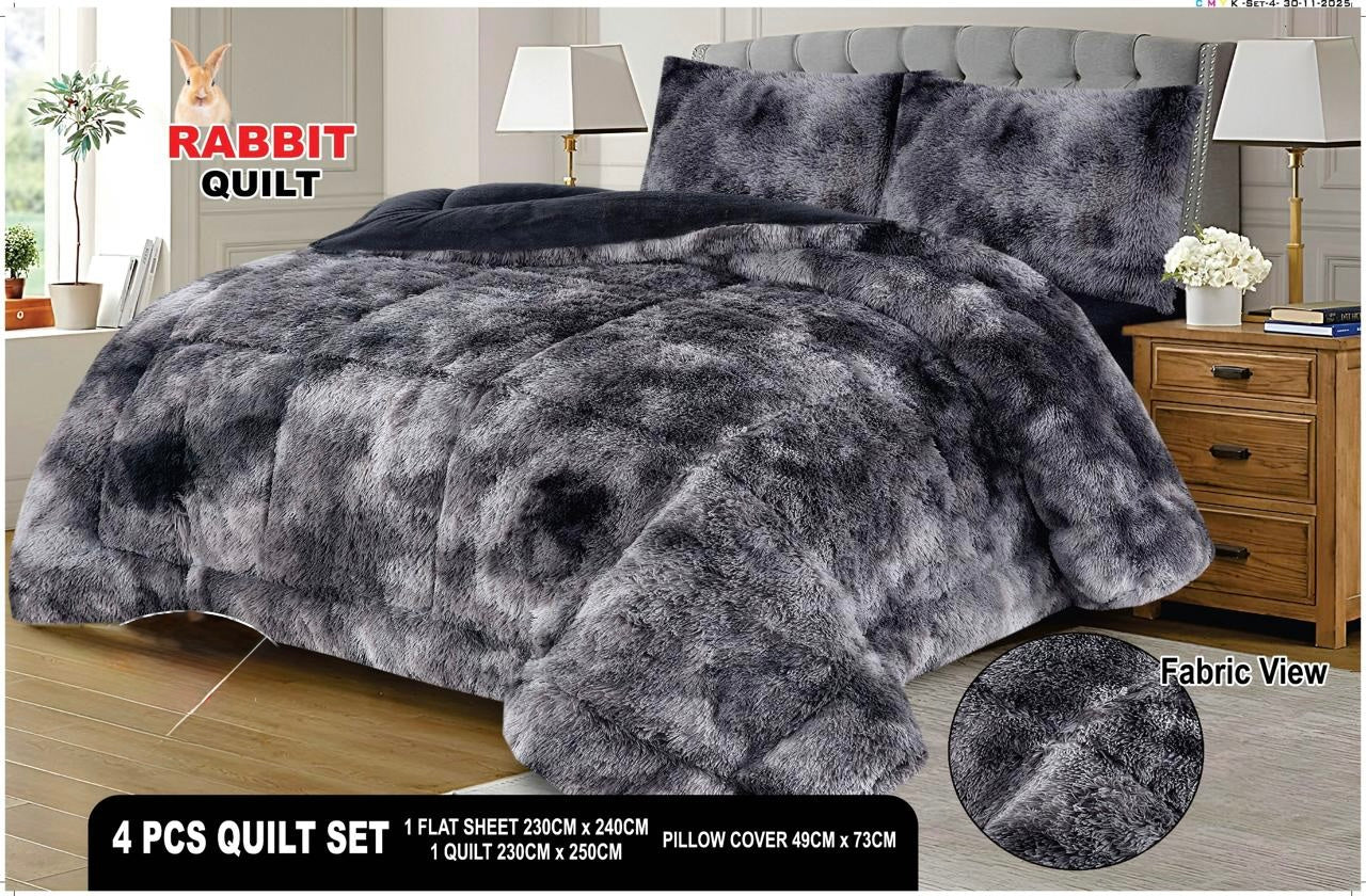 Rabbit Double Shade Fluffy Fur Complete 4pc Set