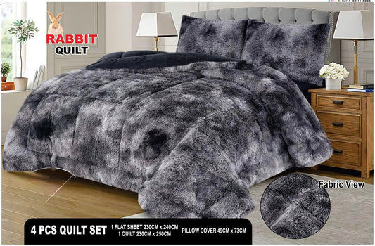 Rabbit Double Shade Fluffy Fur Complete 4pc Set
