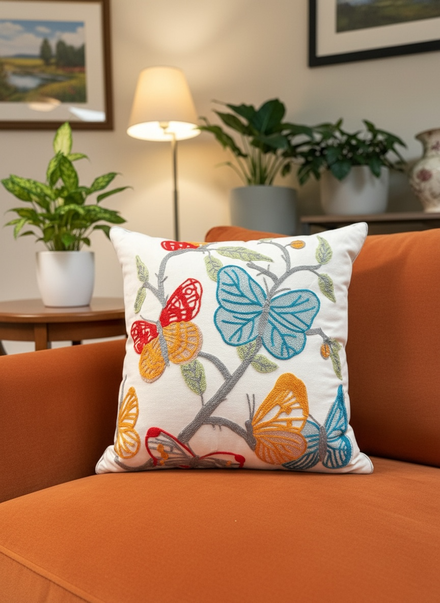 Heavy Embroidery 18x18 Hand-Made Cushion
