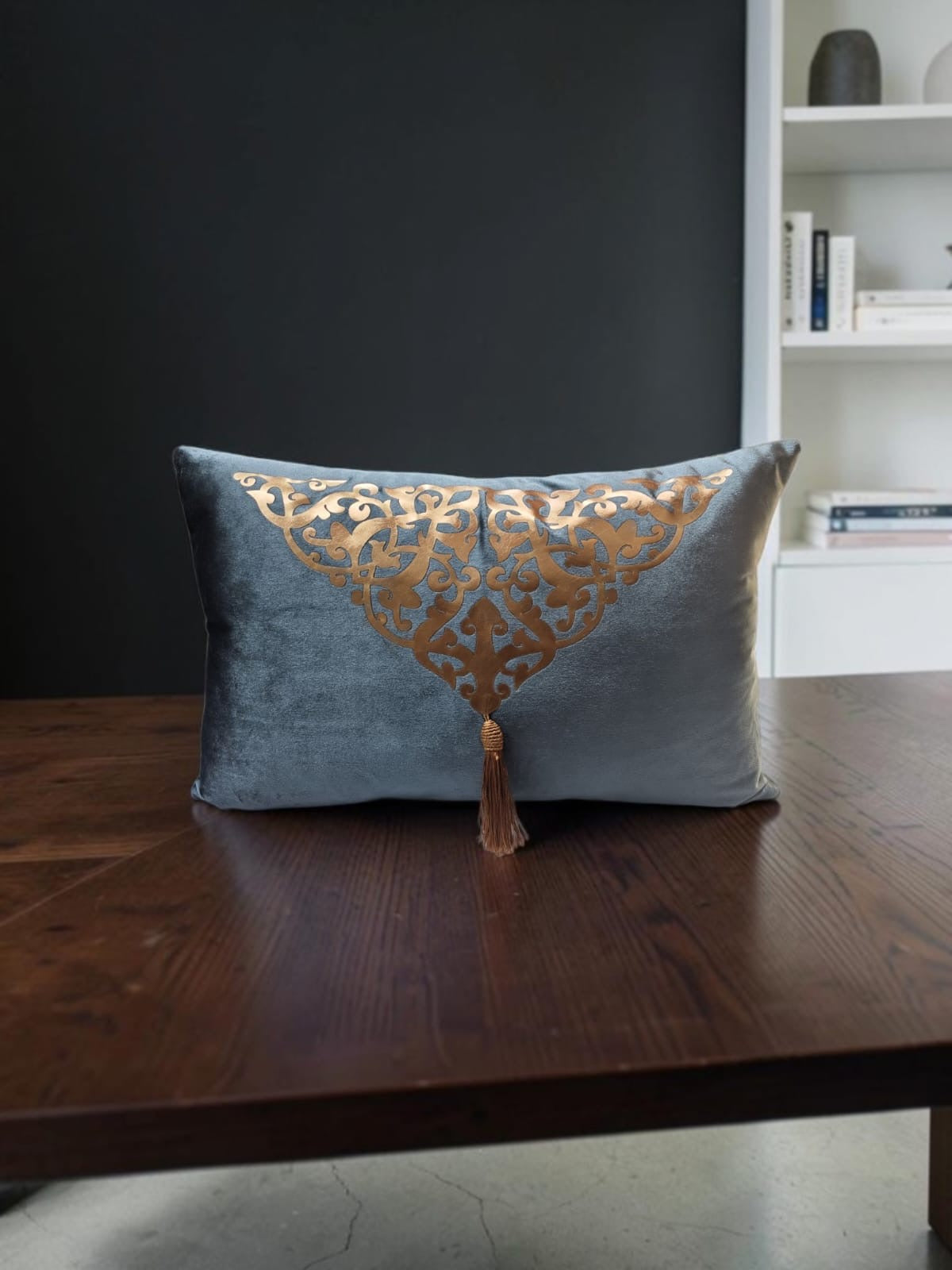 Italian Velvet Motive Tussel Rectangular Cushion