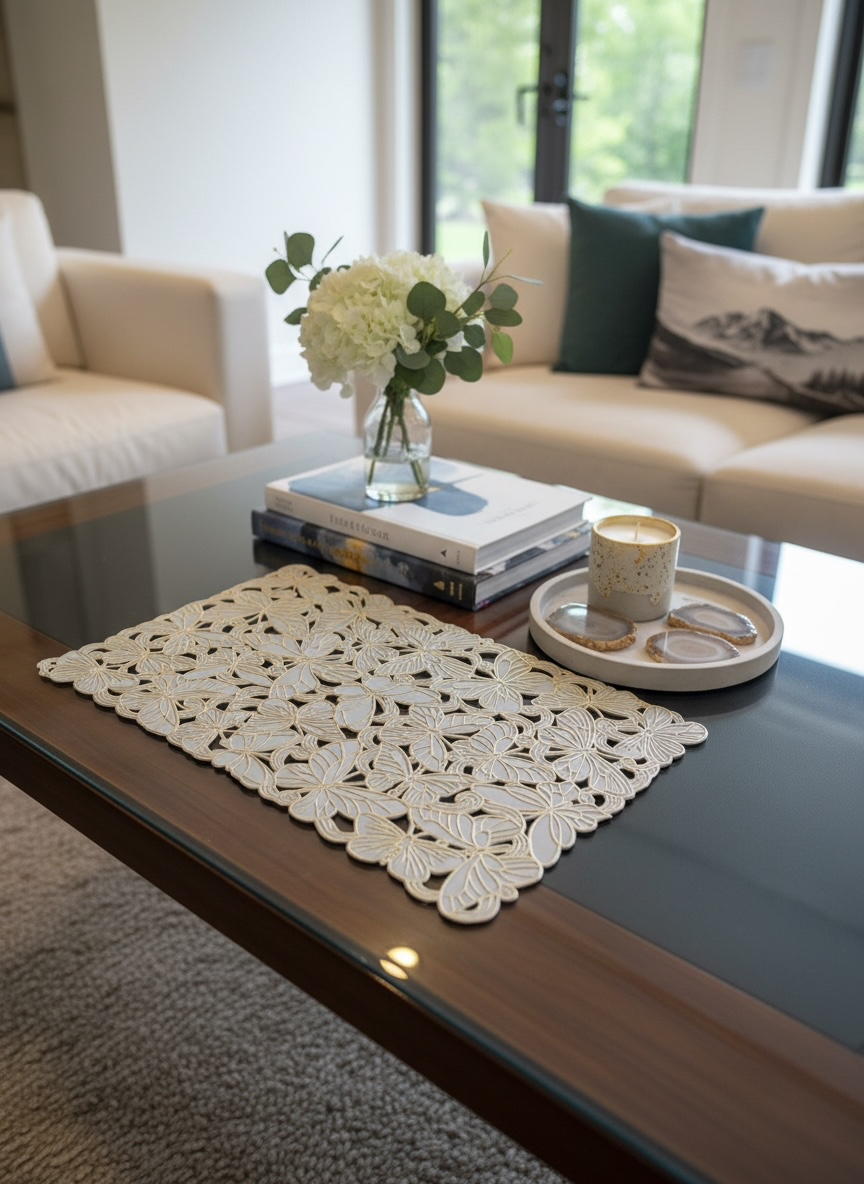 6pcs White & Golden Plastic Table Mats