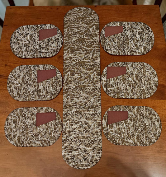 Shanghai Velvet Dining Mat 7pc Set ( 1 Runner, 6 Mats With Same Cutlery Holders)