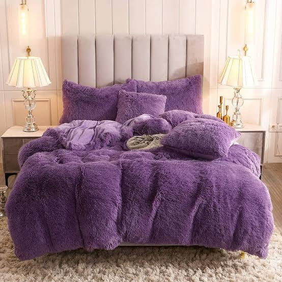Complete 4pc Shaggy Soft Faux Fur Set ( Purple )