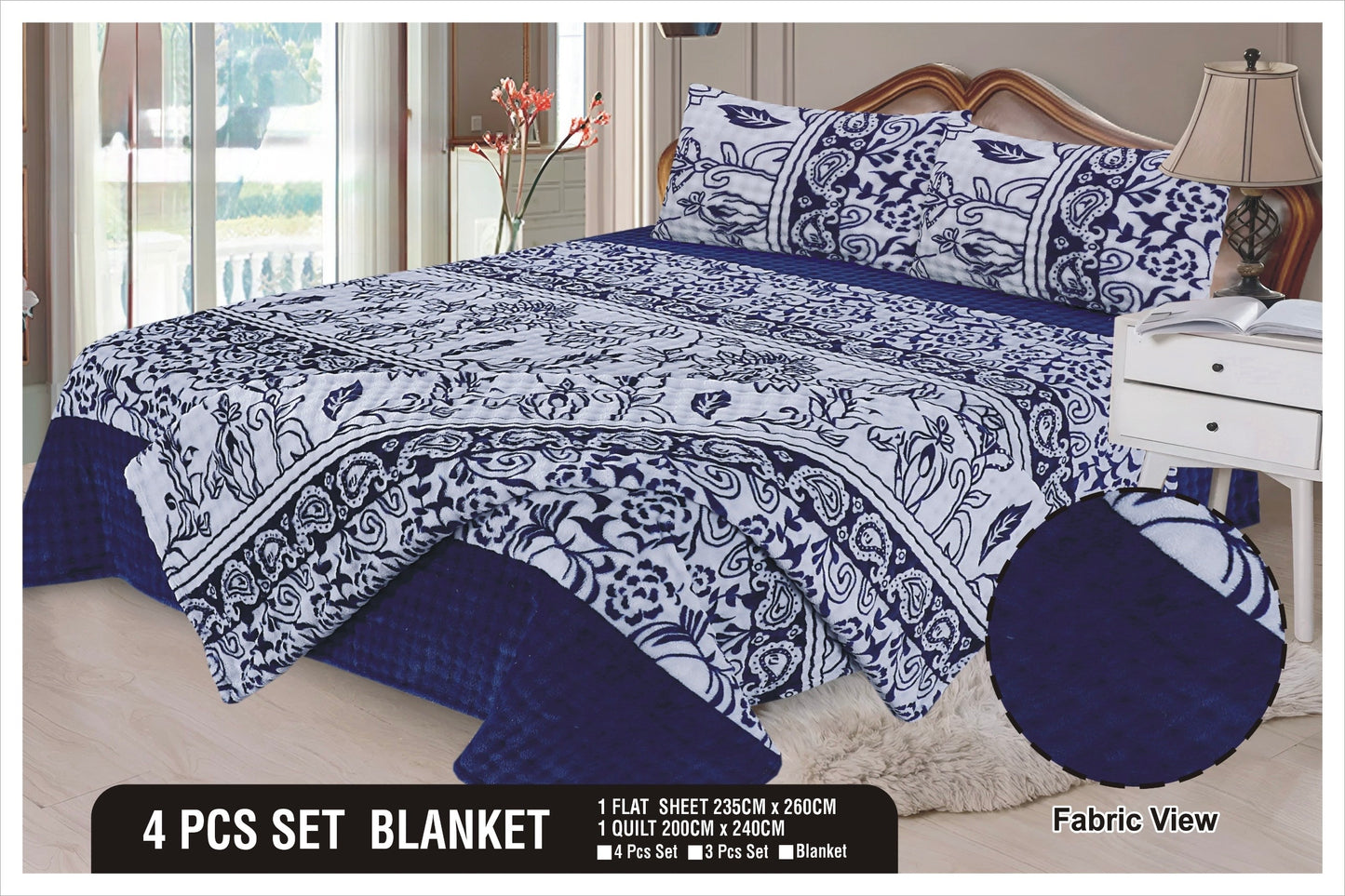 Heavy Fleez Printed Blanket 4pc Set