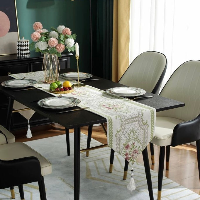 White Velvet Embroidered Dining Table Runner