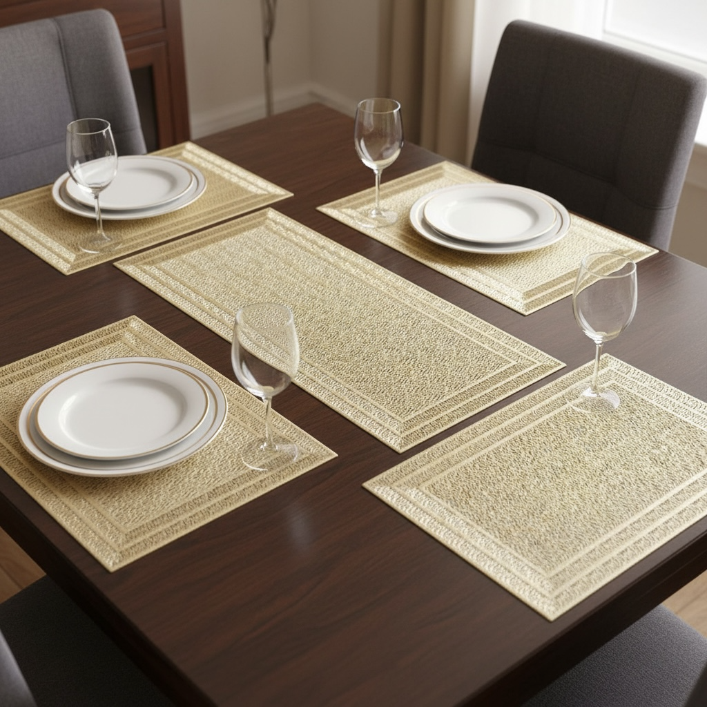 Golden Plastic 7 PC SET ( 1 Runner & 6 Mats )