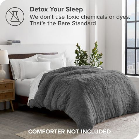 Shaggy 1 pc Soft Faux Fur Filled Quilt / Razai ( Dark Grey ) King Size Ali Bedding Store