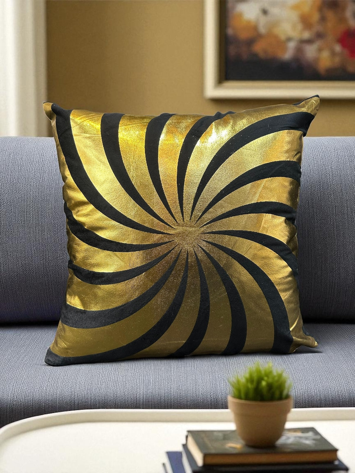 White Golden Velvet Cushion 16x16