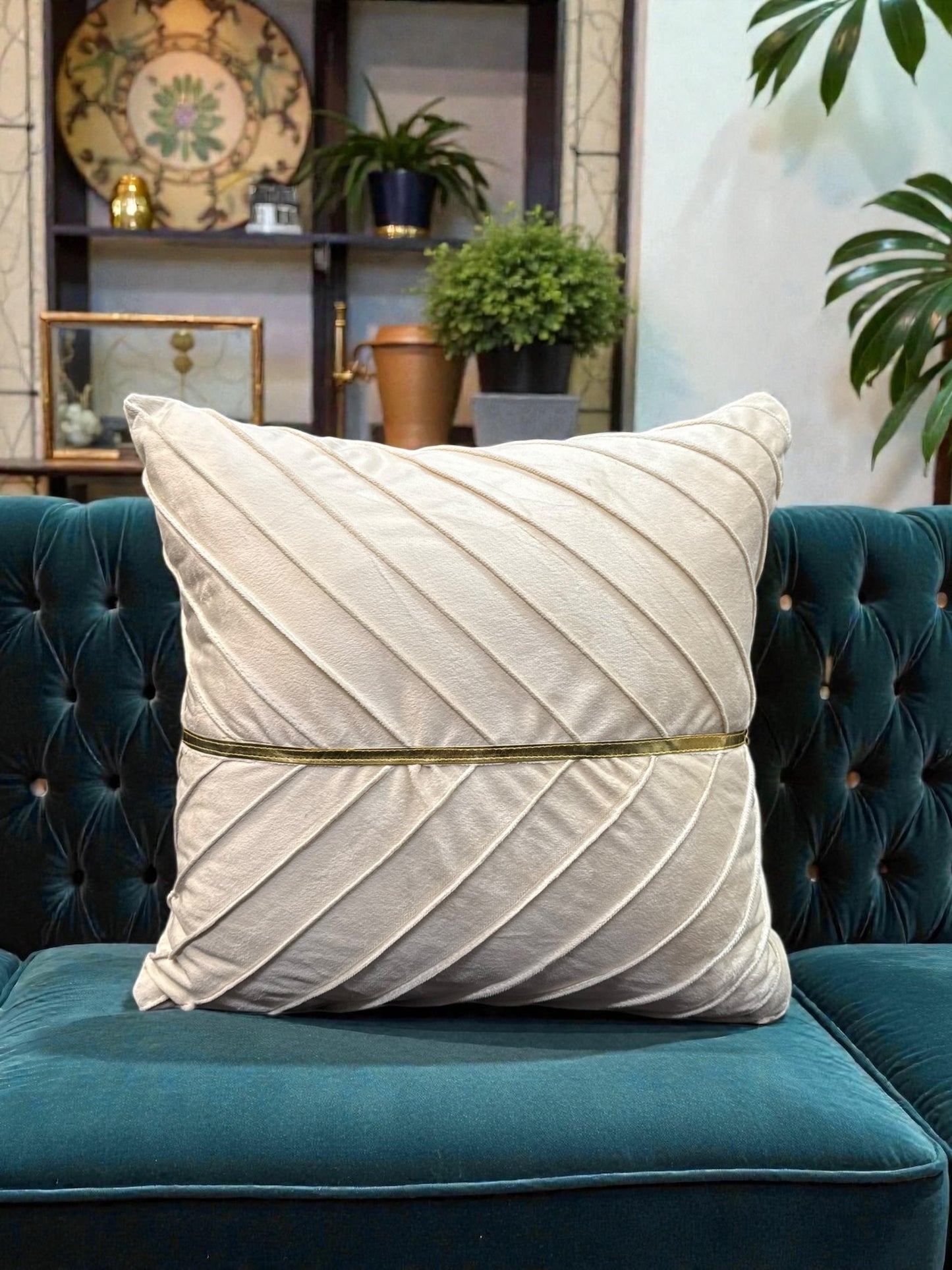 Velvet Mid Gold Patti China Cushion