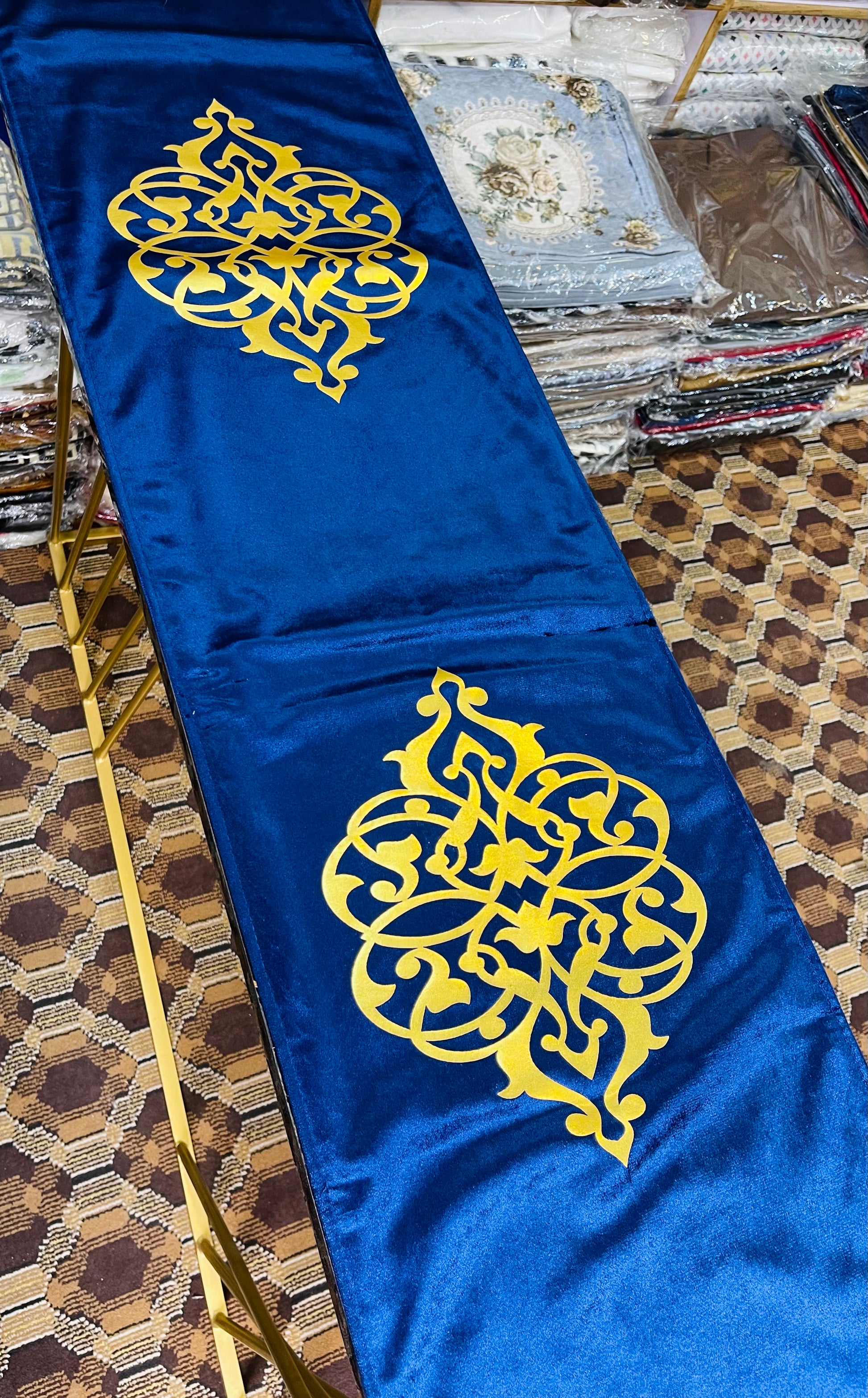 Velvet Motive Table Runner ( Blue ) Ali Bedding Store