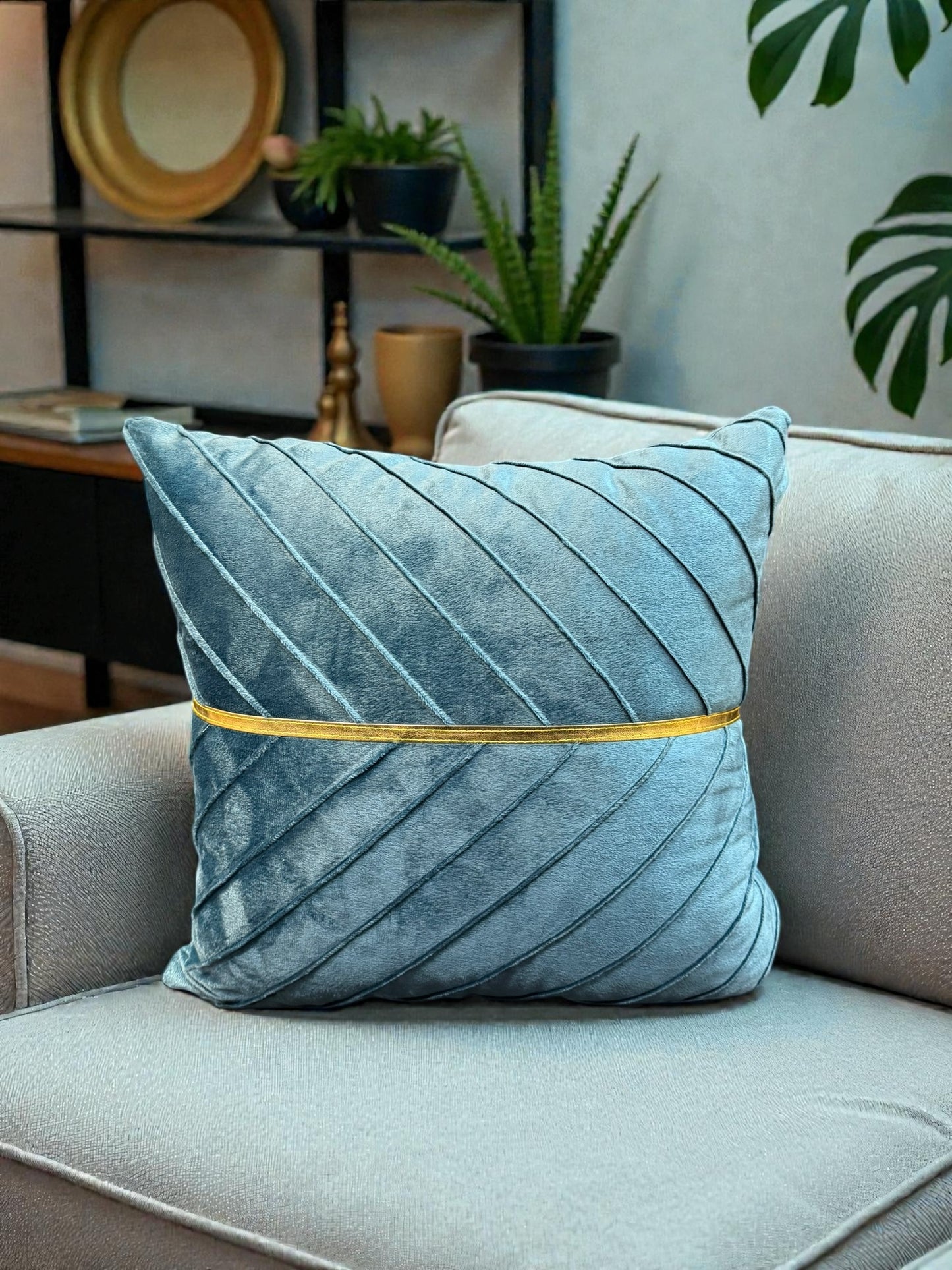 Velvet Mid Gold Patti China Cushion