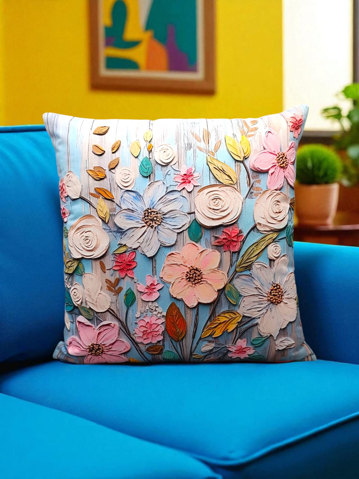 Silk Flower Print Cushion