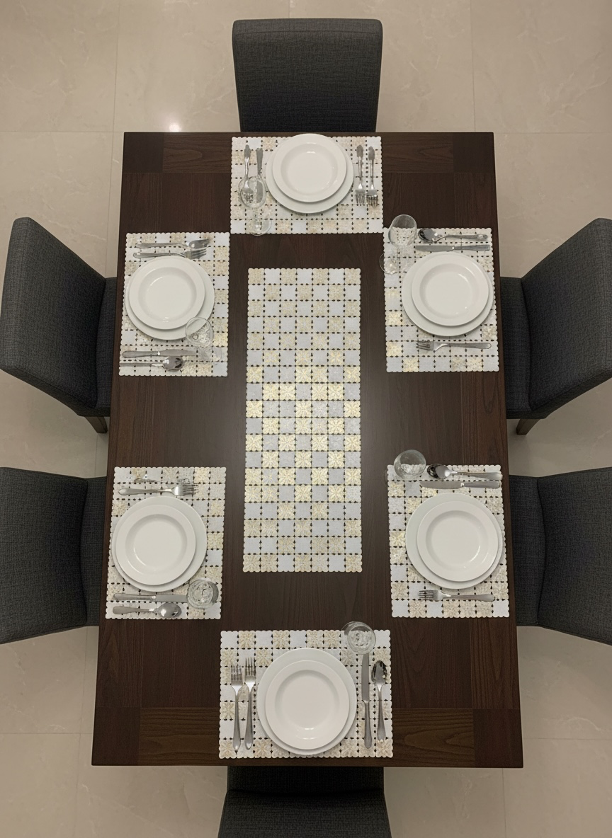Golden Plastic 7 PC SET ( 1 Runner & 6 Mats )