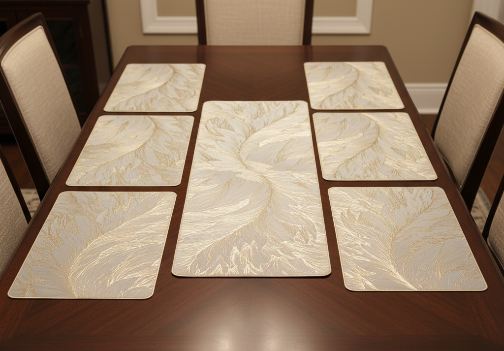 White Golden Plastic 7 PC SET ( 1 Runner & 6 Mats )