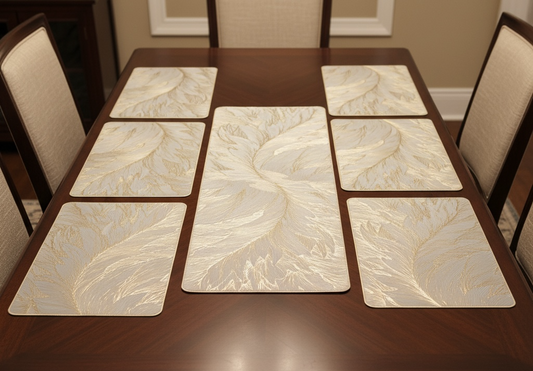 White Golden Plastic 7 PC SET ( 1 Runner & 6 Mats )