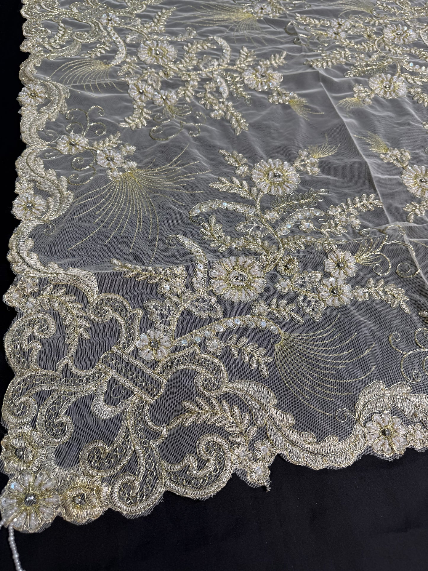 Square Table Fancy Beads Light Handmade Cover 3 Feet