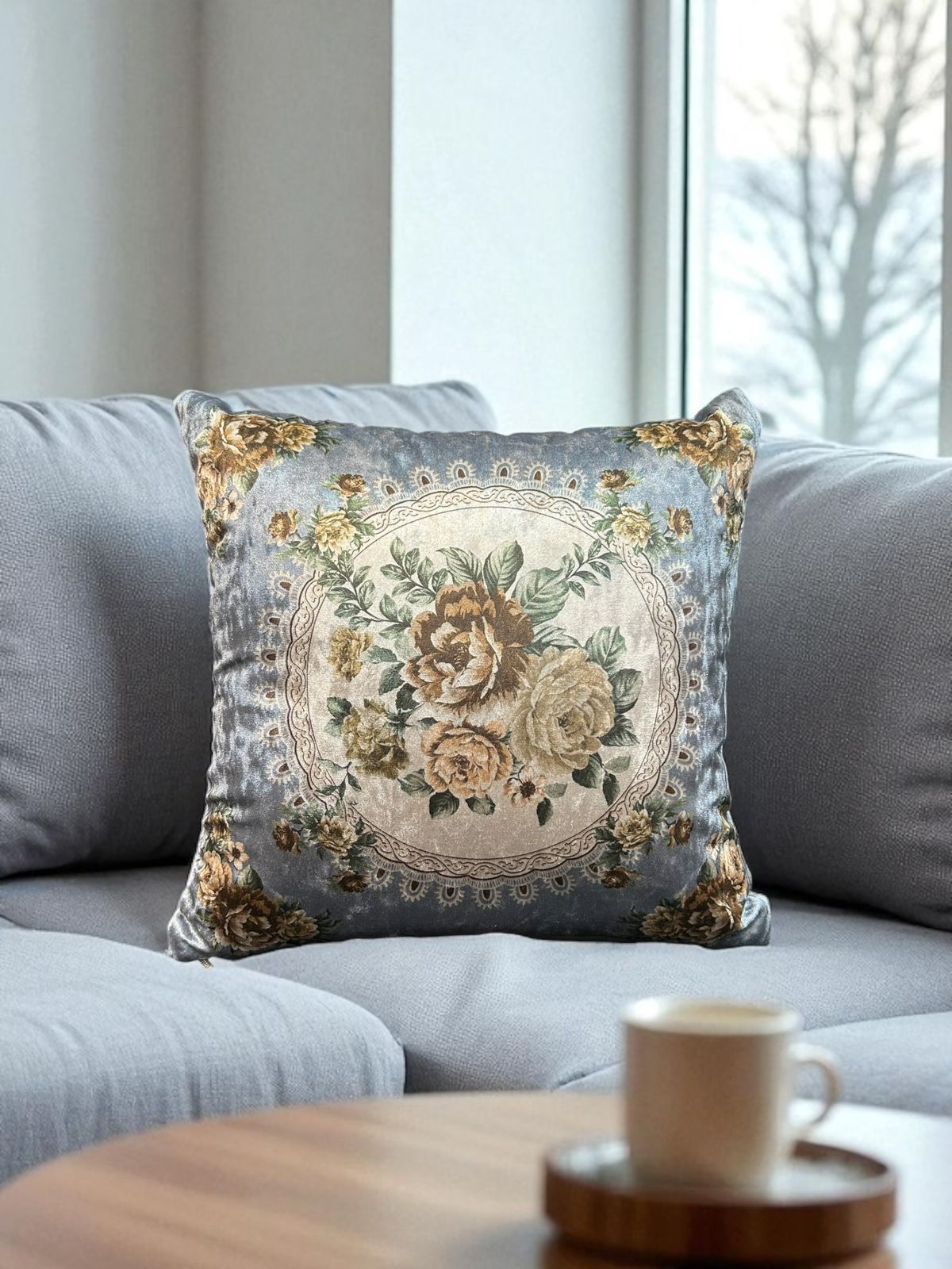 Velvet Flower Printed Cushion