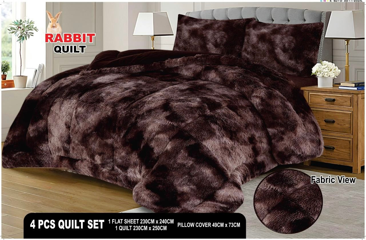 Rabbit Double Shade Fluffy Fur Complete 4pc Set