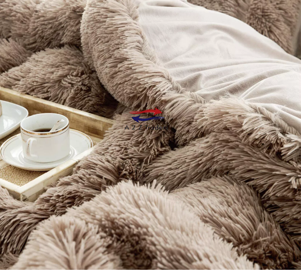 Shaggy 1 pc Soft Faux Fur Filled Quilt / Razai ( Light Brown ) King Size