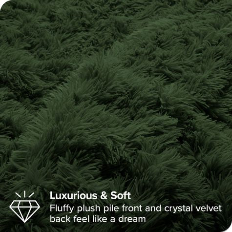 Complete 4pc Shaggy Soft Faux Fur Set ( Dark Green )